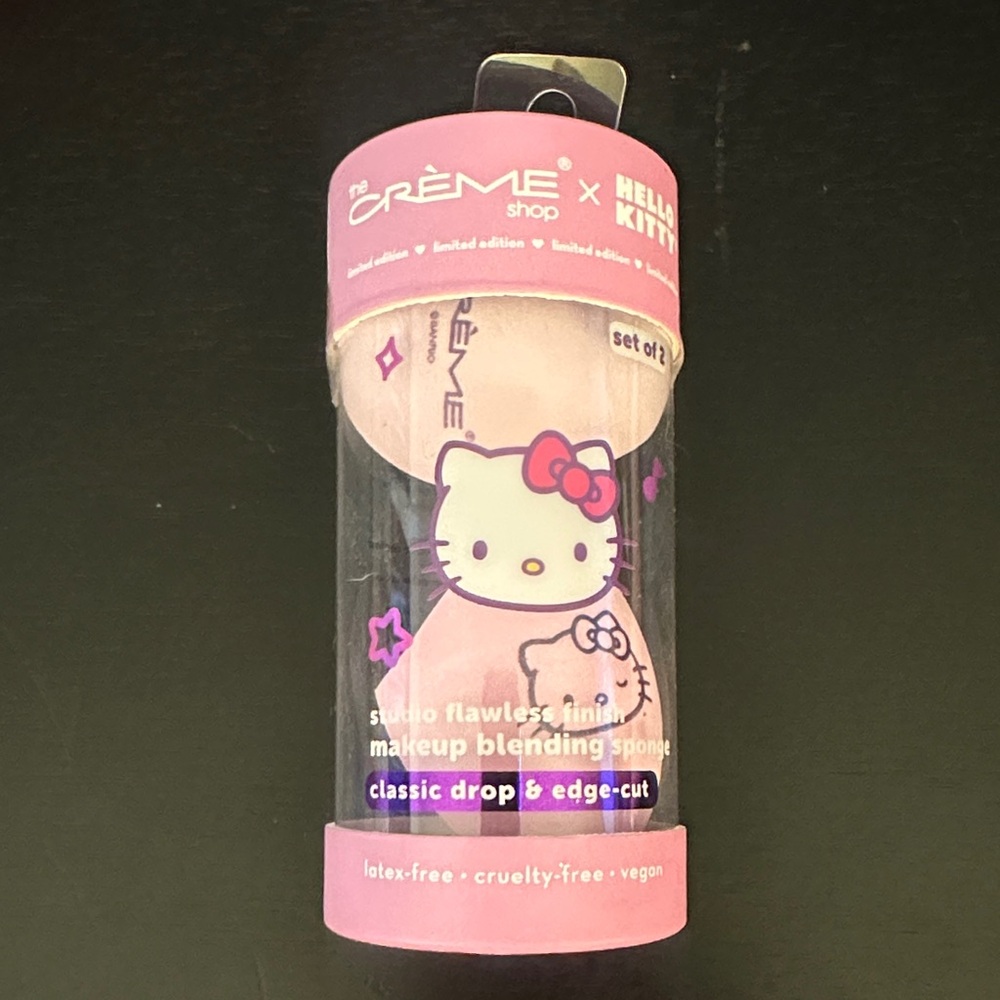 The Crème Shop x Hello Kitty Pink Makeup Blending Sponge Set of two drop & edge
